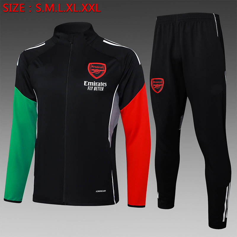 2025-26 Arsenal Black-Red-Green Adult long pull training suit S-2XL