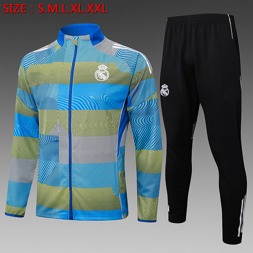 2025-26 Real Madrid Blue-Green-Gray Adult long pull training suit S-2XL