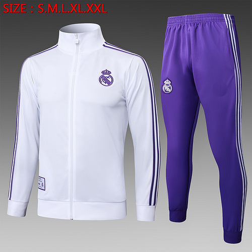 2025-26 Real Madrid White Adult long pull training suit S-2XL