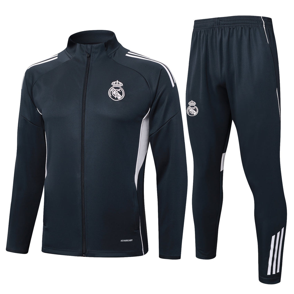 2025-26 Real Madrid Long zipper Dark gray (light pink text) training suit S-2XL