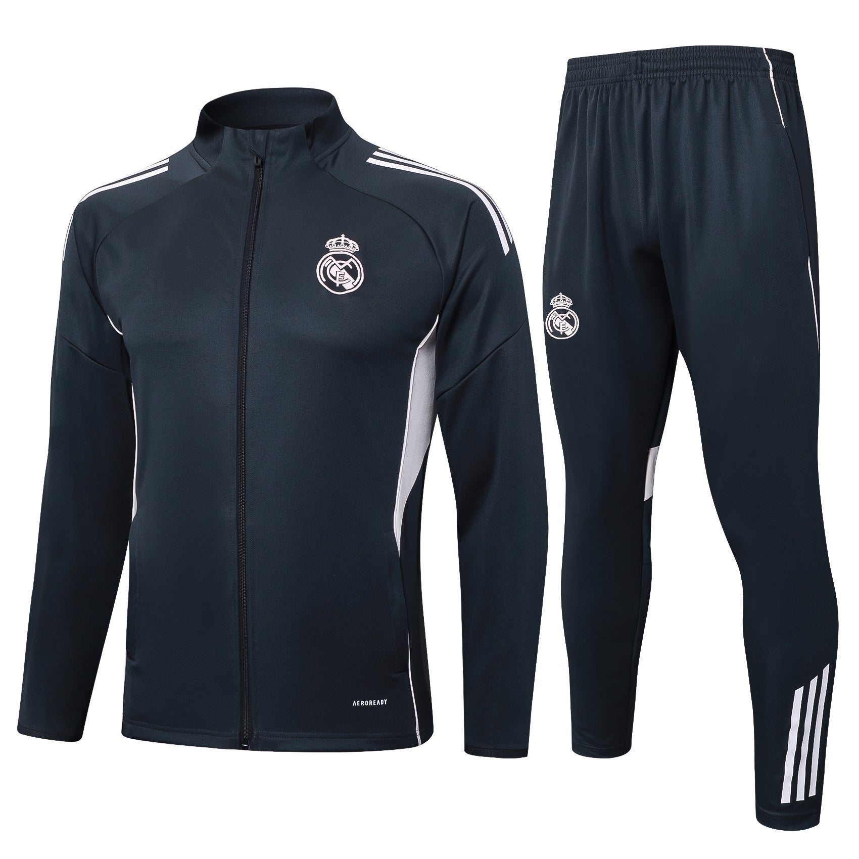 2025-26 Real Madrid Long zipper Dark gray (light pink text) training suit S-2XL