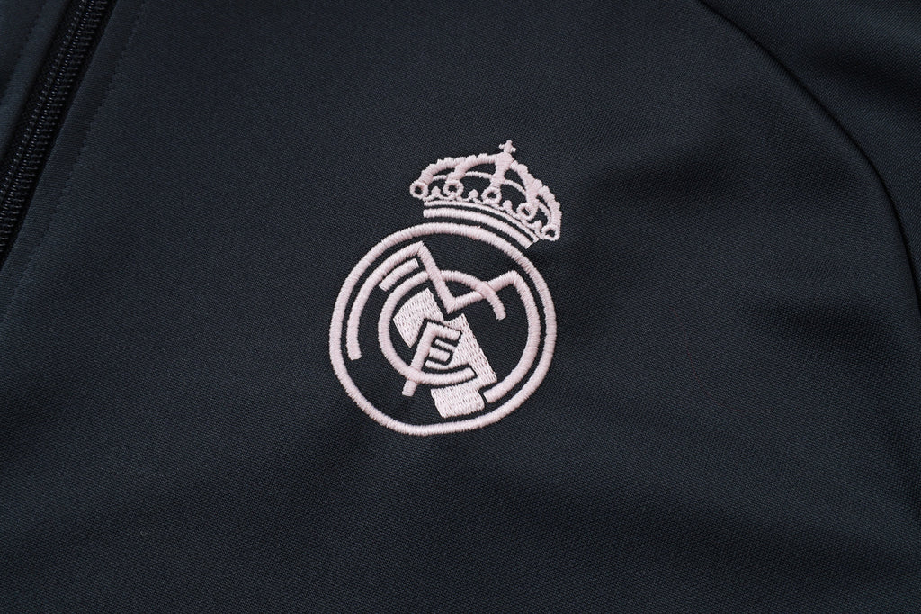 2025-26 Real Madrid Long zipper Dark gray (light pink text) training suit S-2XL