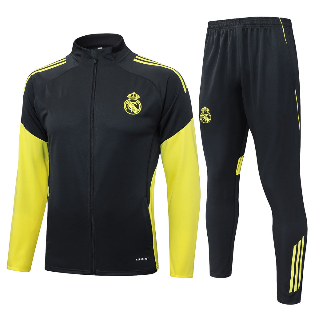 2025-26 Real Madrid Long zipper Dark gray (yellow sleeves) training suit S-2XL