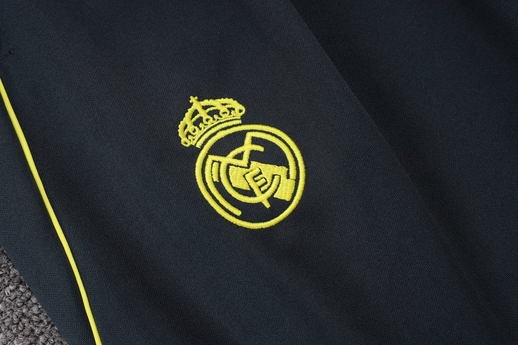 2025-26 Real Madrid Long zipper Dark gray (yellow sleeves) training suit S-2XL