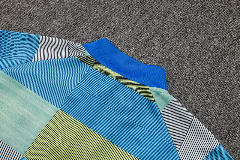 2025-26 Real Madrid Blue-Green-Gray Adult long pull training suit S-2XL