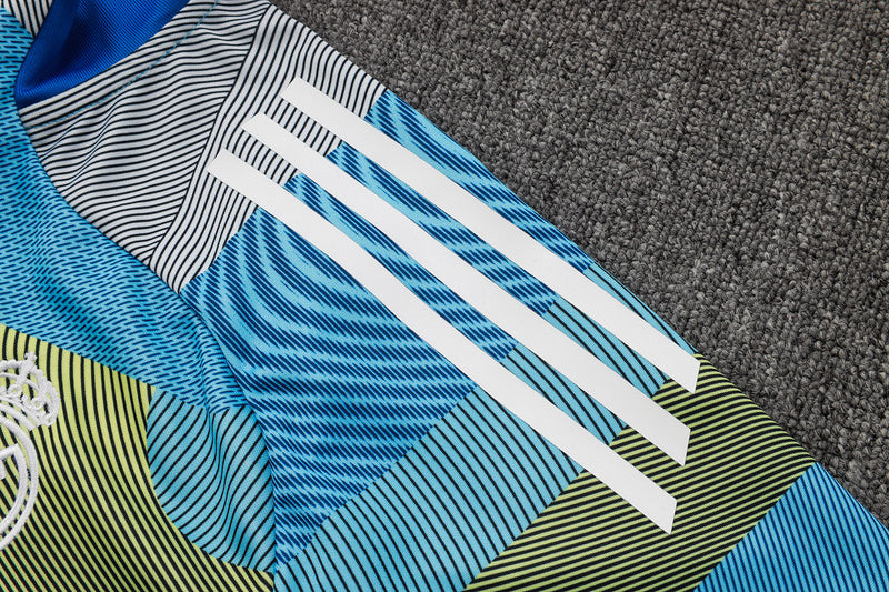 2025-26 Real Madrid Blue-Green-Gray Adult long pull training suit S-2XL